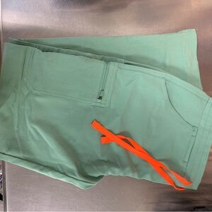 Figs Women's Scrub Pants in Green with Orange Tie